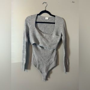 Abercrombie Luxe Loft wrap bodysuit- Gray, Size Medium